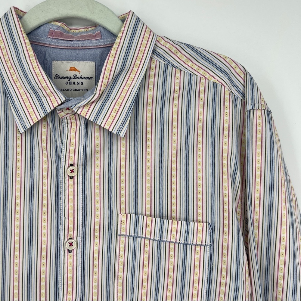 Tommy Bahama Island Modern Fit Collared Striped Geometric Long Sleeves Shirt